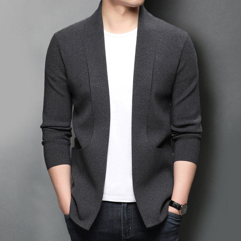 春秋季针织羊绒开衫男毛衣韩版时尚商务休闲高端羊毛纯色男士外套