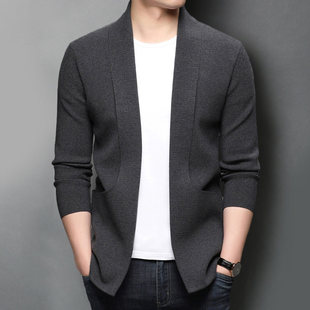 春秋季针织羊绒开衫男毛衣韩版时尚商务休闲高端羊毛纯色男士外套
