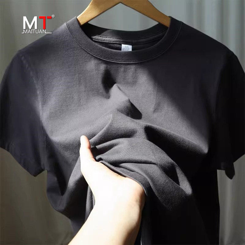 高端重磅纯棉短袖T恤男士夏季2026新款潮流纯色宽松圆领体恤男款