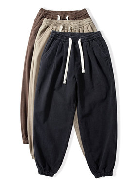 MUSONMU潮牌日系复古重磅水洗纯棉休闲裤男士秋冬季加厚束脚卫裤