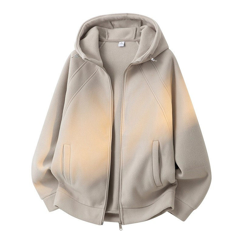 高端摇粒绒连帽卫衣外套男士2025新款秋冬季加绒加厚开衫夹克男款