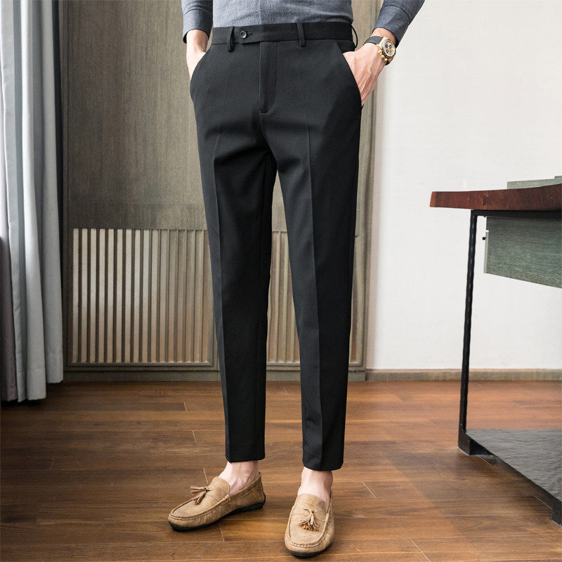 休闲西裤男士2026年高级感商务修身垂感西装裤英伦雅痞帅九分裤子