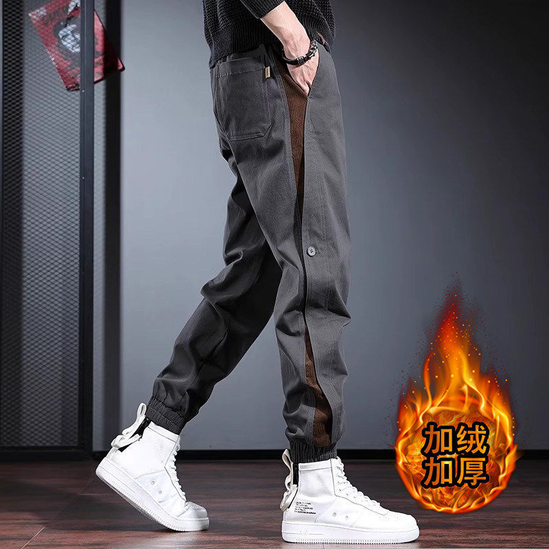 意大利高级感美式工装裤子男士秋冬款宽松大码拼接加绒休闲哈伦裤