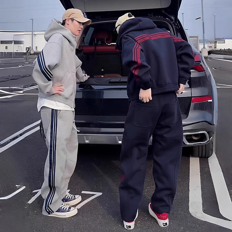 高端双拉链卫衣运动休闲套装男士2025新款秋冬季连帽两件套男款潮