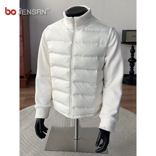 摇粒绒拼接排骨羽绒服男士2025新款冬季白鸭绒加厚外套男款冬装潮