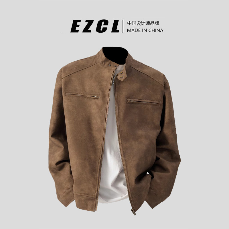高端品质！！美拉德美式棕色皮衣外套男高级感飞行夹克机车棒球服