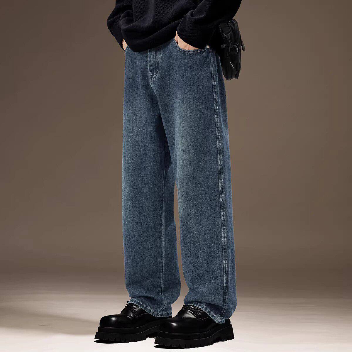 高端2026春季新款美式复古牛仔裤男士潮牌宽松直筒阔腿休闲长裤男