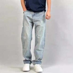 牛仔裤 neith BIAS浅蓝直筒微阔腿男士 子 宽松休闲百搭高街长裤