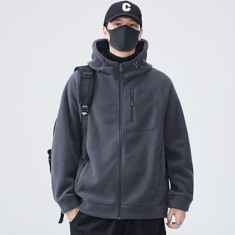 高端连帽摇粒绒夹克外套男士春秋季2025新款拉链加厚加绒卫衣男款