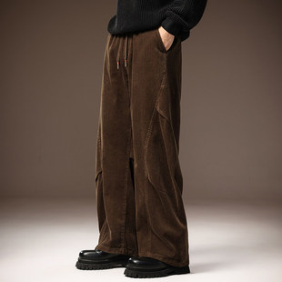 宽松直筒阔腿老爹弯刀长裤 HS冬季 男士 慵懒风灯芯绒休闲裤 高端美式