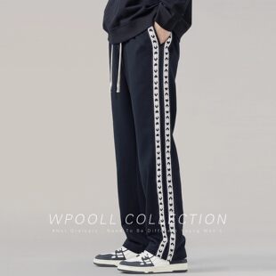 男春秋直筒阔腿休闲长裤 高街针织条纹重磅卫裤 BIAS美式 neith