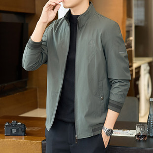 春秋季薄款外套男士2026新款宽松中年爸爸装休闲立领夹克男款上衣