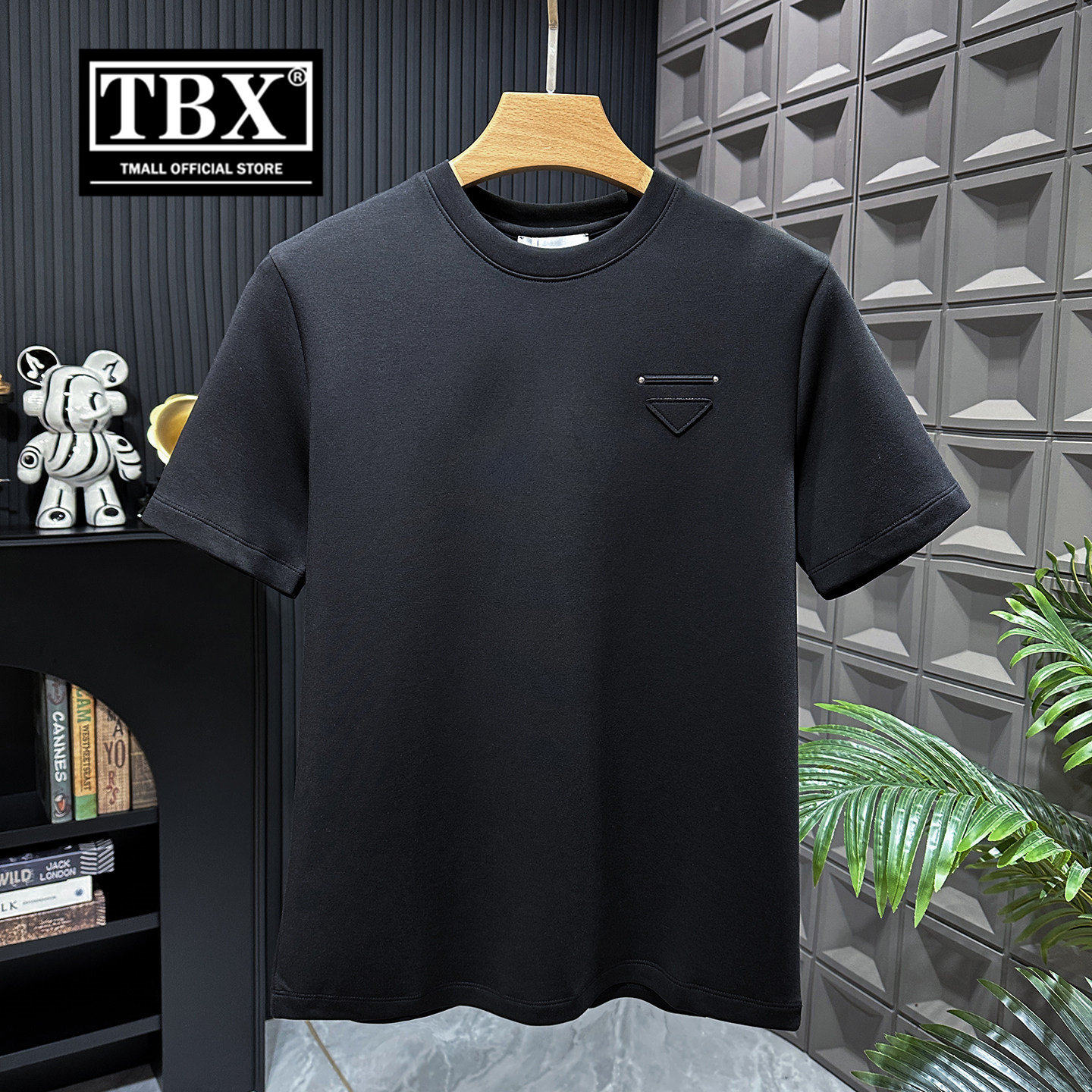 高端欧货三角标短袖t恤男士2026新款春季半袖抓绒打底衫男款上衣