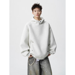 韩国Uamtor美式重磅按扣连帽卫衣男生秋冬季高街拼接加绒套头帽衫