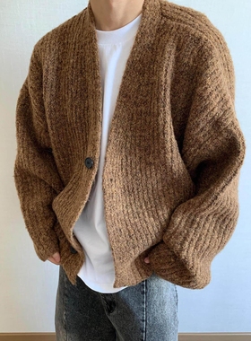 【美式潮牌】Ander Jurnal短宽开衫毛衣男春秋休闲粗线针织衫外套