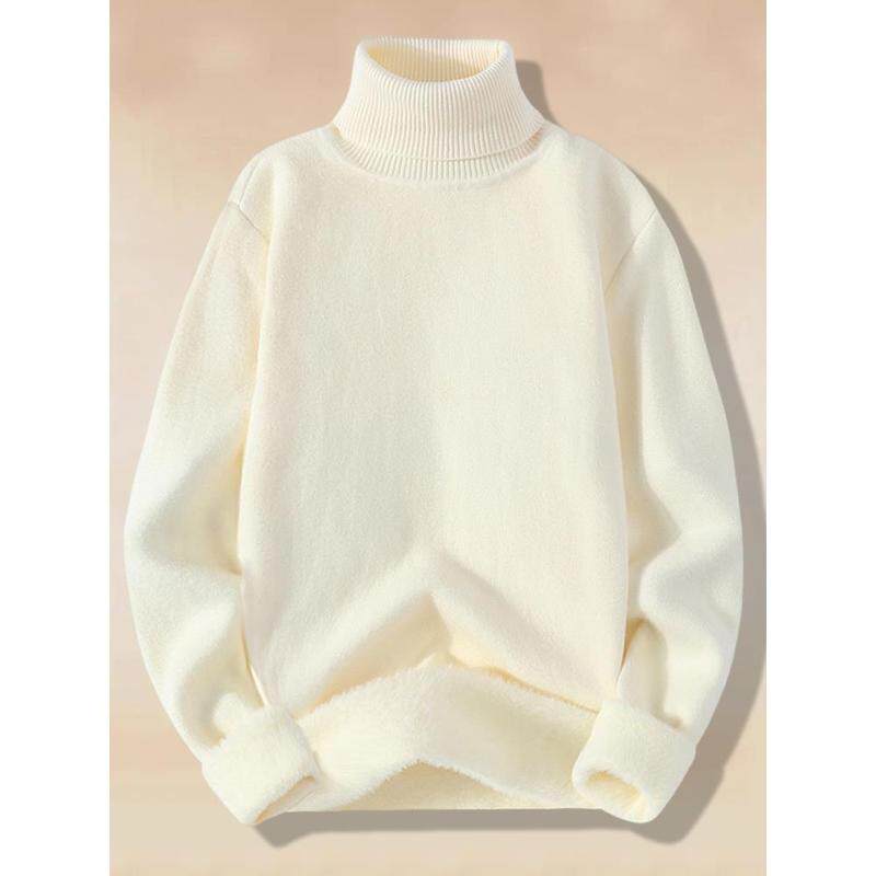 打底高领毛衣男士羊毛衫秋冬季内搭线衣加绒加厚白色一体绒针织衫