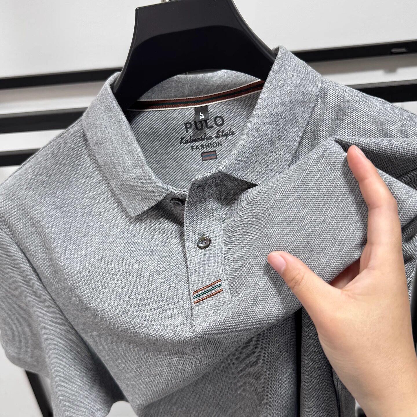 高端重磅100%纯棉短袖t恤男翻领夏季新款休闲纯色百搭polo衫上衣