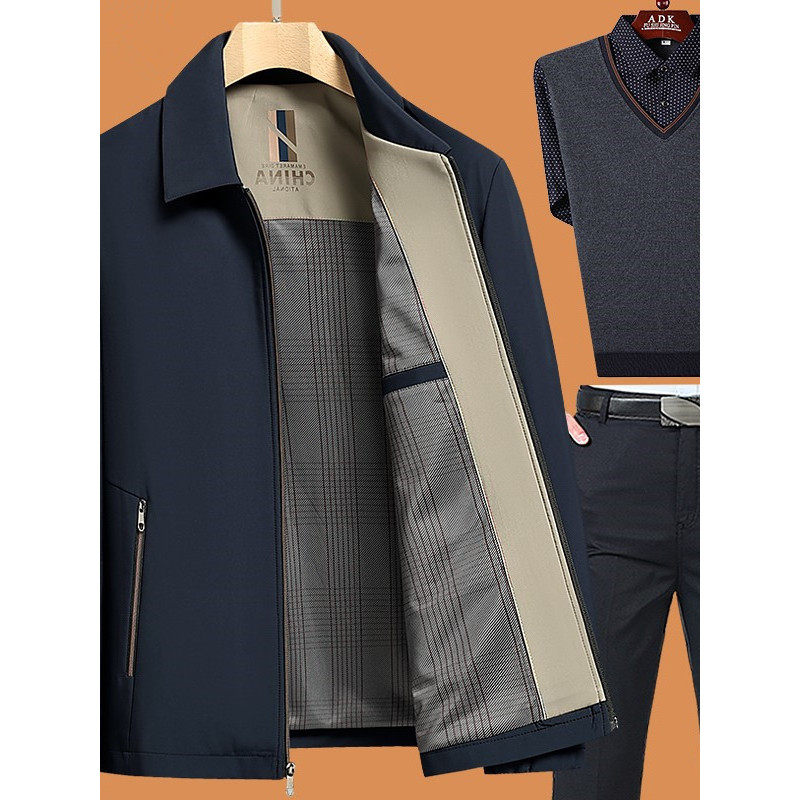 爸爸外套装2025新款中老年人春秋款夹克男中年秋季爷爷衣服