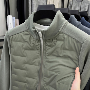 奥粒绒拼接轻薄款羽绒服男秋冬季新款摇粒绒外套休闲立领抓绒夹克