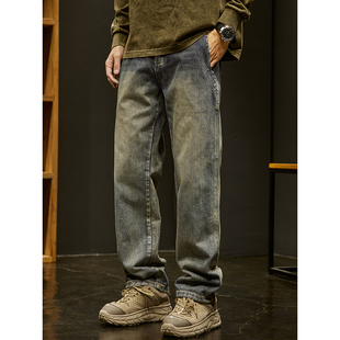 男秋冬宽松直筒做旧阔腿百搭款 潮牌it 复古牛仔裤 BIAS美式 neith