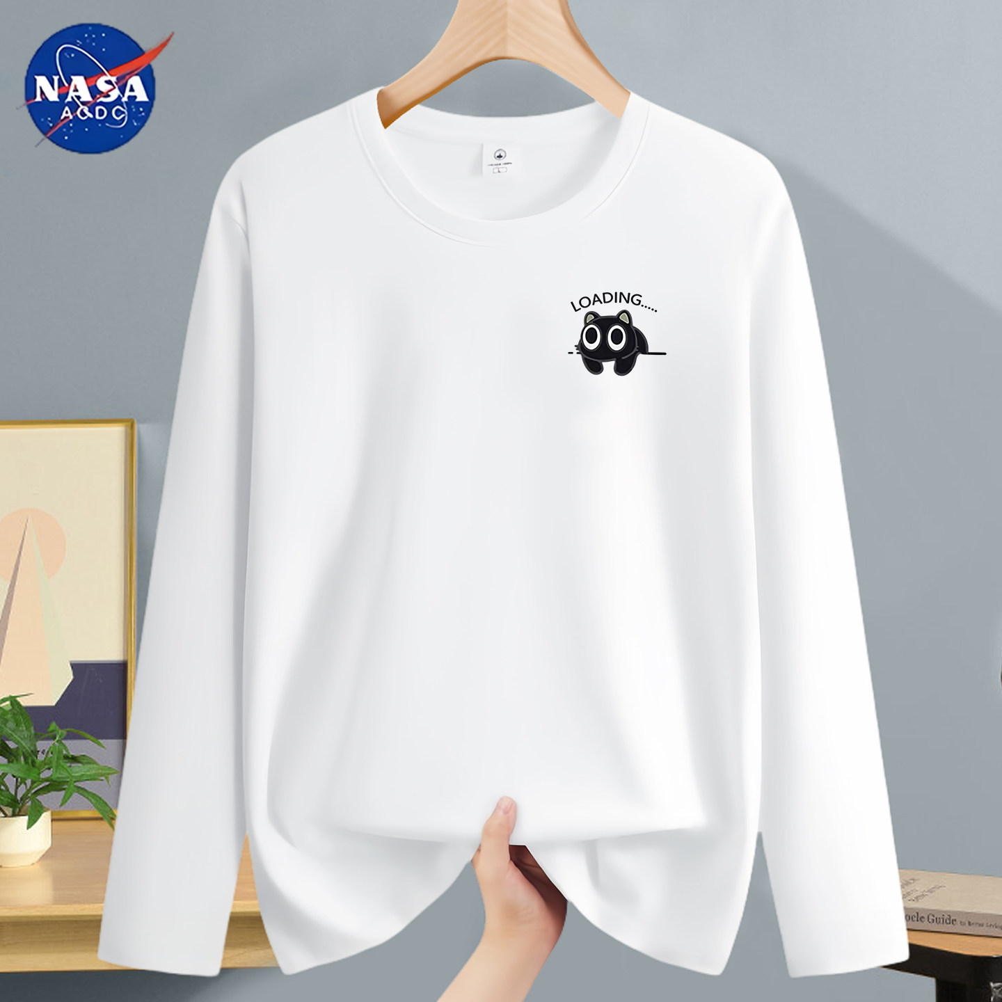 NASA重磅长袖t恤男春秋季男生白色衣服秋冬猫咪纯棉内搭打底衫T恤,男装,T恤,淘宝优惠券,粉丝福利购,淘宝优惠卷