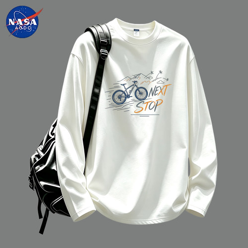 NASA联名长袖t恤男纯棉2026新款宽松圆领学生青少年自行车上衣服T