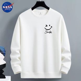NASA春秋冬卫衣男圆领加绒加厚学生潮流青少年宽松笑脸长袖 打底衫