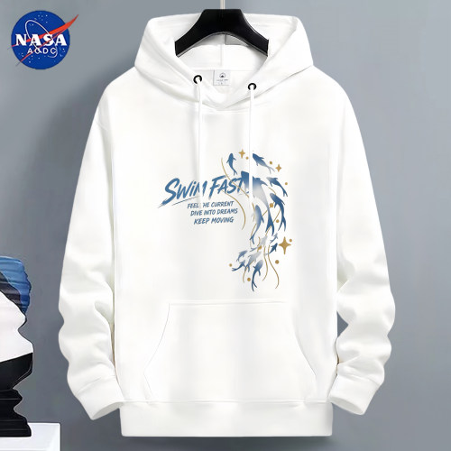 NASA联名连帽卫衣男士2026新款秋冬初中生加绒加厚袋鼠兜印花上衣