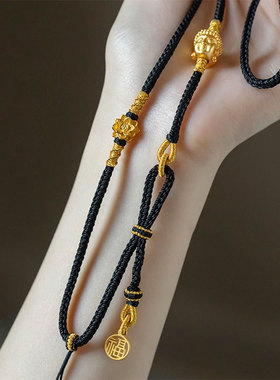 手工编织高级佛头绳子吊坠挂绳玉黑绳项链绳子吊坠绳黄金挂件绳