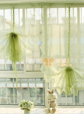 花海 唯美欧式气球帘飘窗帘免打孔升降扇形帘成品罗马窗帘纱 帘头