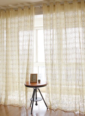 美式轻奢镂空棉麻窗帘成品客厅卧室飘窗新中式别墅超高窗纱帘定制