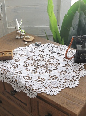 美式轻奢蕾丝刺绣圆形餐桌垫盘垫布艺隔热垫花瓶垫台灯垫茶盘盖布