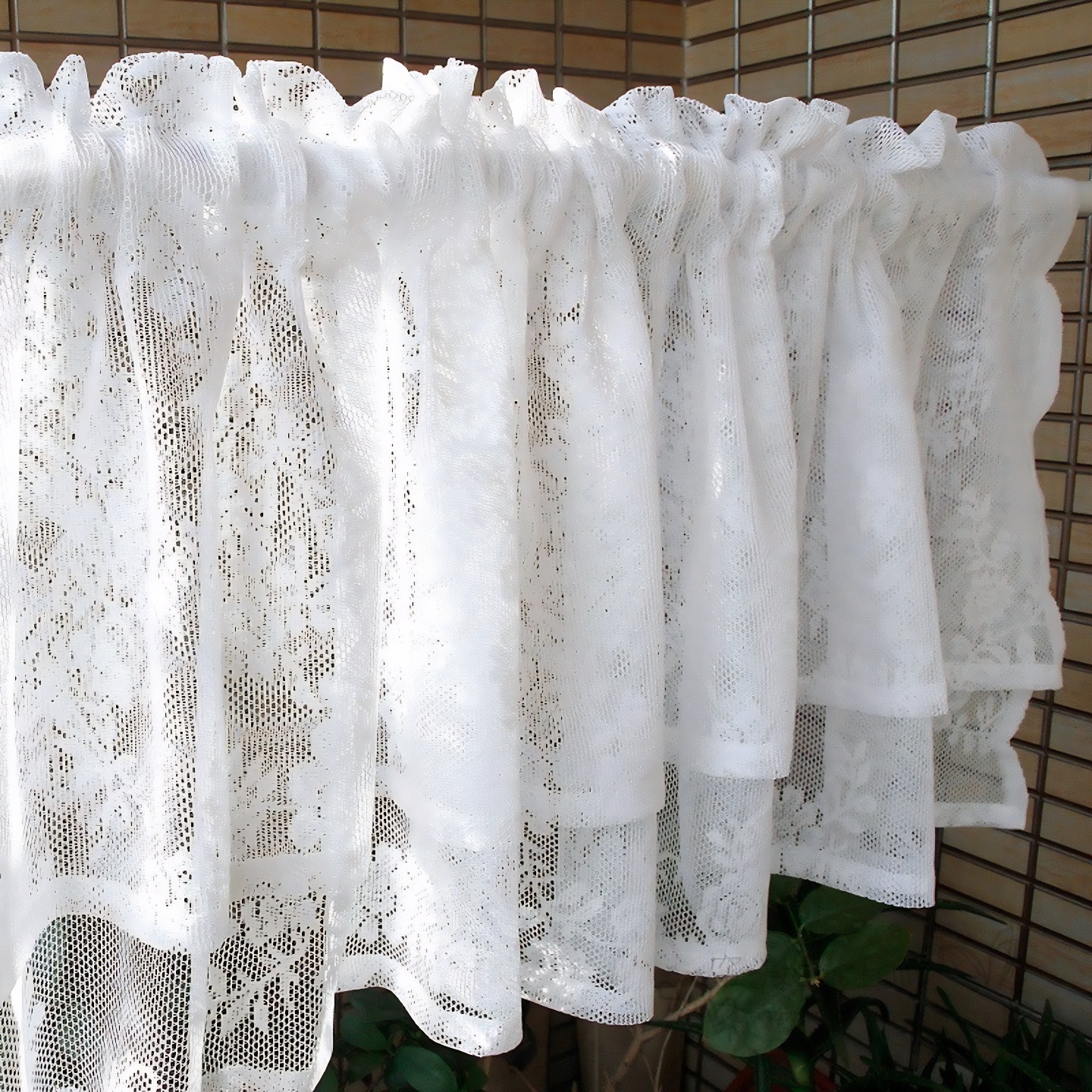 双层蕾丝魔术贴免打孔橱柜小窗帘