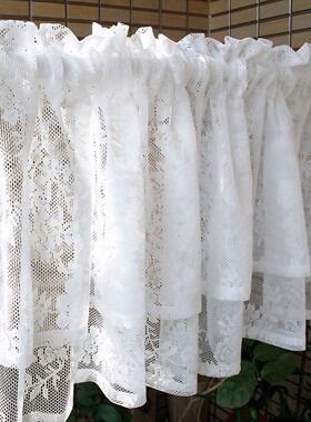 双层蕾丝小窗帘厨房半帘魔术贴免打孔橱柜帘门帘飘窗帘纱穿杆帘头