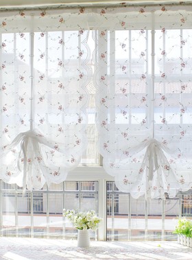 田园风碎花窗帘纱成品提拉扇形帘罗马帘气球帘透光窗户装饰免打孔