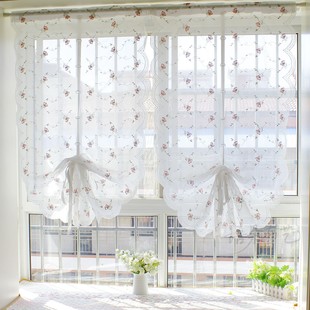 田园风碎花窗帘纱成品提拉扇形帘罗马帘气球帘透光窗户装饰免打孔
