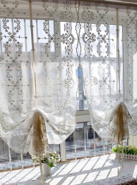 素年 韩式成品刺绣提拉帘升降罗马窗帘 扇形气球帘客厅卧室飘窗纱