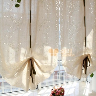 田园成品棉麻气球提拉帘镂空高档升降帘罗马帘魔术贴卧室飘窗窗帘