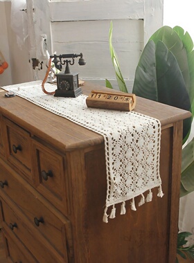 文艺棉麻桌旗镂空布艺电视柜极窄鞋柜边柜旗小桌布盖巾蕾丝盖布
