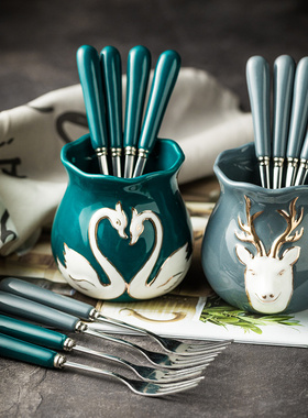 欧式小奢华水果叉套装创意可爱家用勺子不锈钢叉子ins北欧水果叉