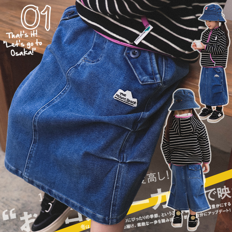 女童半身裙2025冬季款儿童复古牛仔裙子儿童中长款a字裙薄绒批发