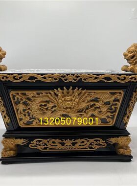 木雕马槽炉实木大香炉家用寺庙佛堂供佛供奉复古中式四方炉双狮炉
