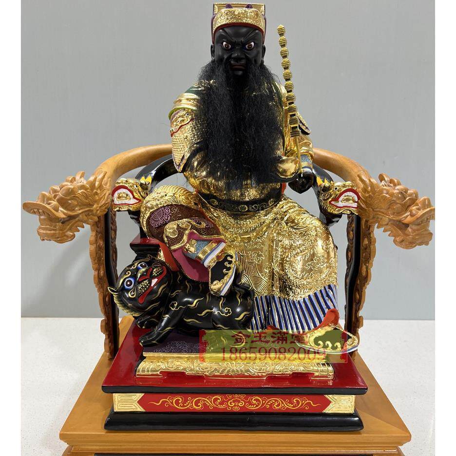 赵公明神像武财神金身黑虎玄坛赵元帥财神爷木雕工艺玄关摆件樟木