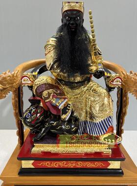 赵公明神像武财神金身黑虎玄坛赵元帥财神爷木雕工艺玄关摆件樟木