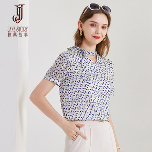 2025新款 法式 女夏季 短袖 波點(diǎn)雪紡襯衫 上衣時髦氣質(zhì)別致系帶領(lǐng)襯衣