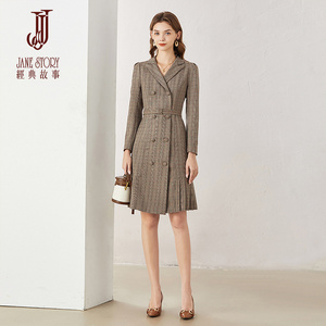 2025新款格纹西装连衣裙女秋冬时髦通勤职业OL中长款高级感西服裙