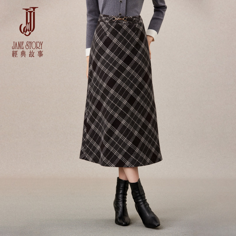 经典故事复古磨毛格纹半身裙女2025新款高腰设计简约中长款直筒裙,女装/女士精品,半身裙,淘宝优惠券,粉丝福利购,淘宝优惠卷