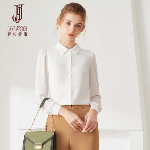 法式泡泡袖衬衣女白色
