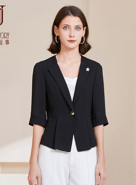 2026新款七分袖黑色西装外套女短款夏季一粒扣休闲薄款西服小个子