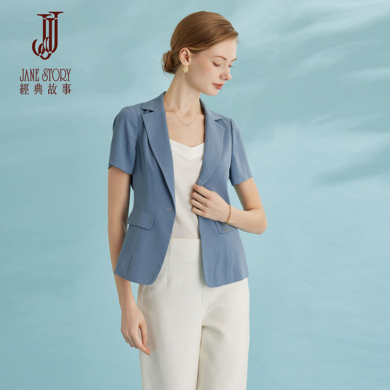 经典故事白色高级感西服女2026新款夏季薄款职场通勤短袖西装外套